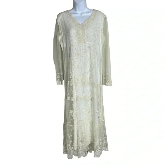 Vintage 90s April Cornell Lace Midi Dress Small RARE In Ivory Cream NWT - Picture 4 of 15